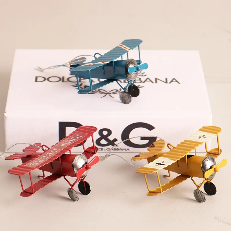 Ijzer Retro Vliegtuig Beeldjes Metalen Vliegtuig Model Vintage Zweefvliegtuig Tweedekker Miniaturen Home Decor Kinderspeelgoed Decoratie