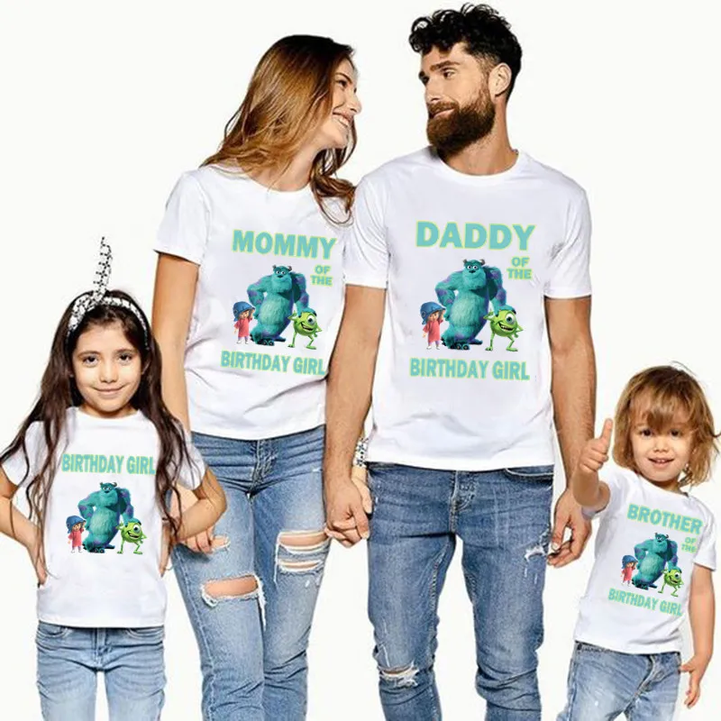 Disney Family Matching Outfits For Birthday Girl Monsters Inc University Theme Family Look T-shirt Kids Clothes Father Mother