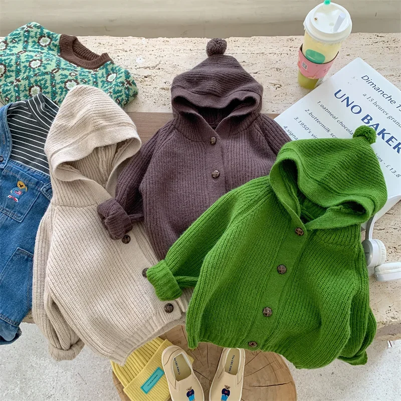 

Children Clothing Solid Color Hooded Sweater Cardigan 2024 Autumn Winter New Boys Fashion Casual Top Thickening Warm Sweater