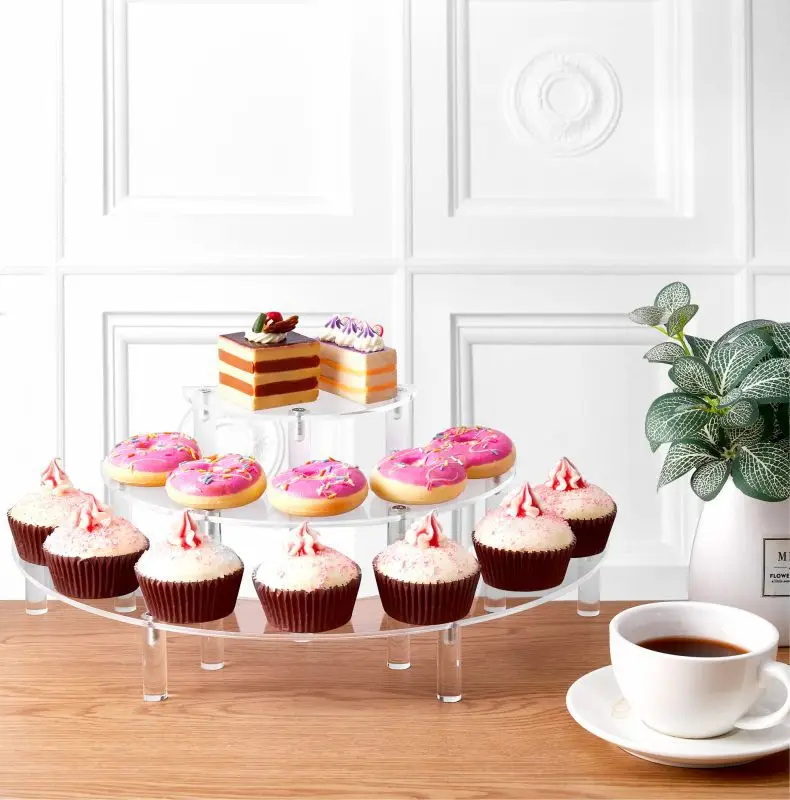 Semicircular 3 Tiers Acrylic Display Stand Rack Cupcake Dessert Mini Figures Makeups Storage Holder Shelf