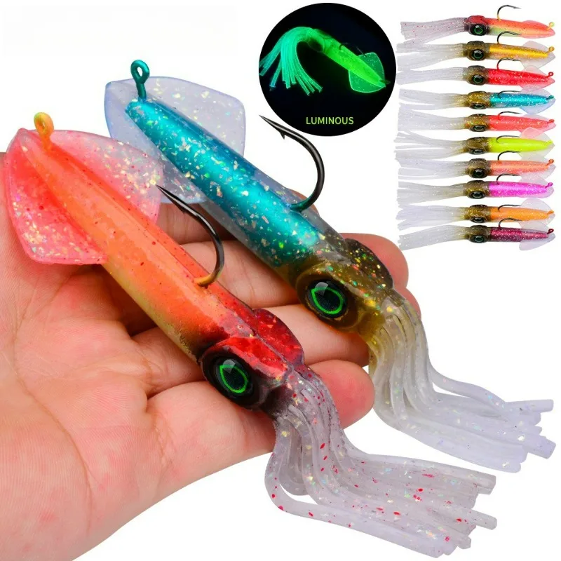 

1 PCS Luminous UV Squid Lure 13.5cm/35.5G/47.2G Built-in Lead-headed Hook Octopus Soft Bionic Fake Squid Fishing accessories