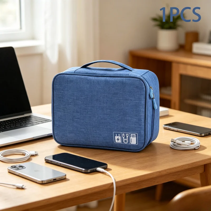 Portable Travel Cable Storage Pouch, Waterproof Electronic Bag for Data Cables Charger Plug Digital Accessories