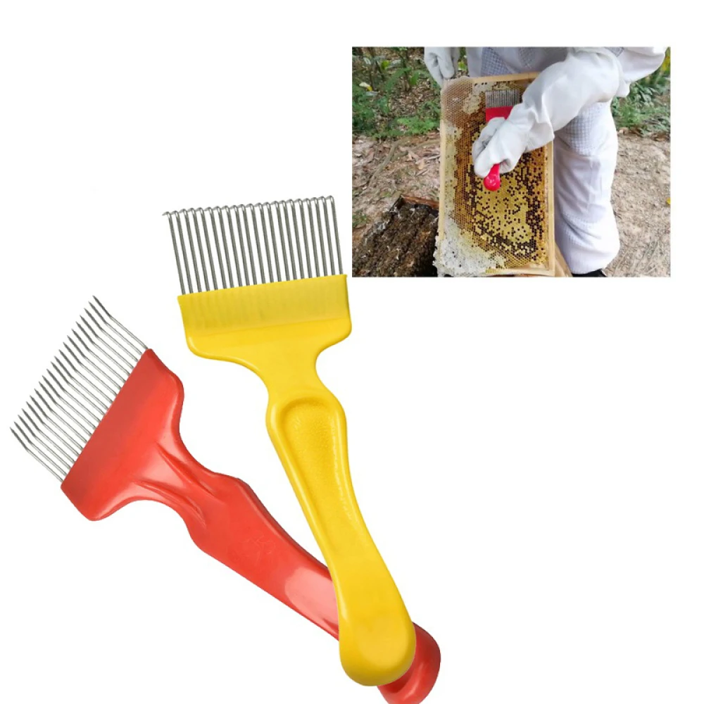 1pcs 21 Pin Bee Honey Uncapping Fork Sturdy Beekeeping Equipment Honey Scratcher Fork Bee Beekeeping Tool Yellow/Red