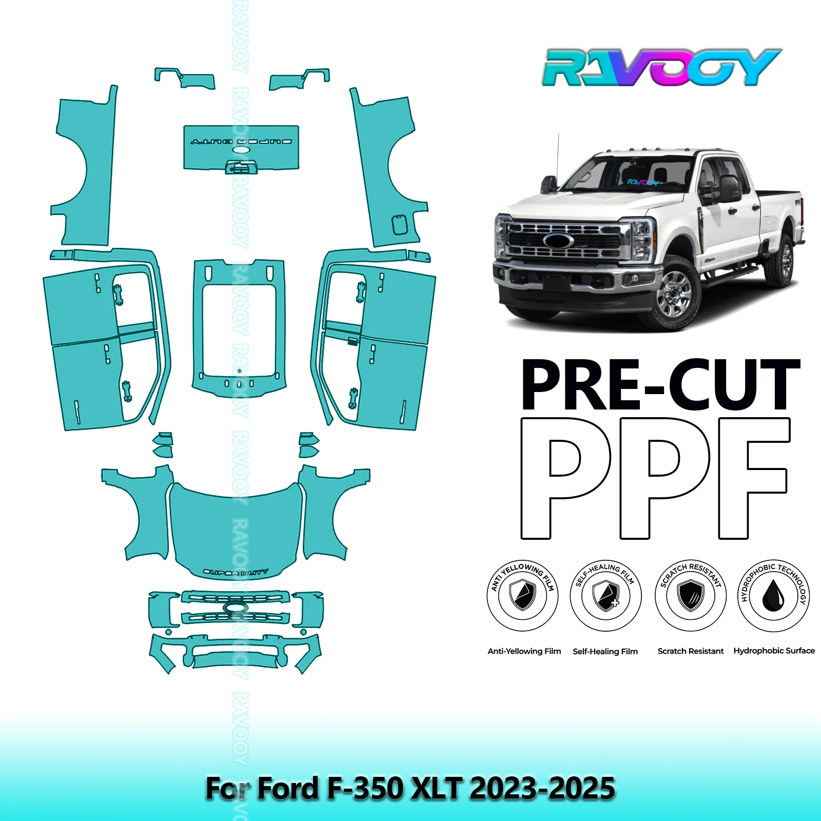 

Car Full Vehicle For Ford F-350 XLT 2023-2025 8.5Mil Paint Protection PPF Clear Bra Kit