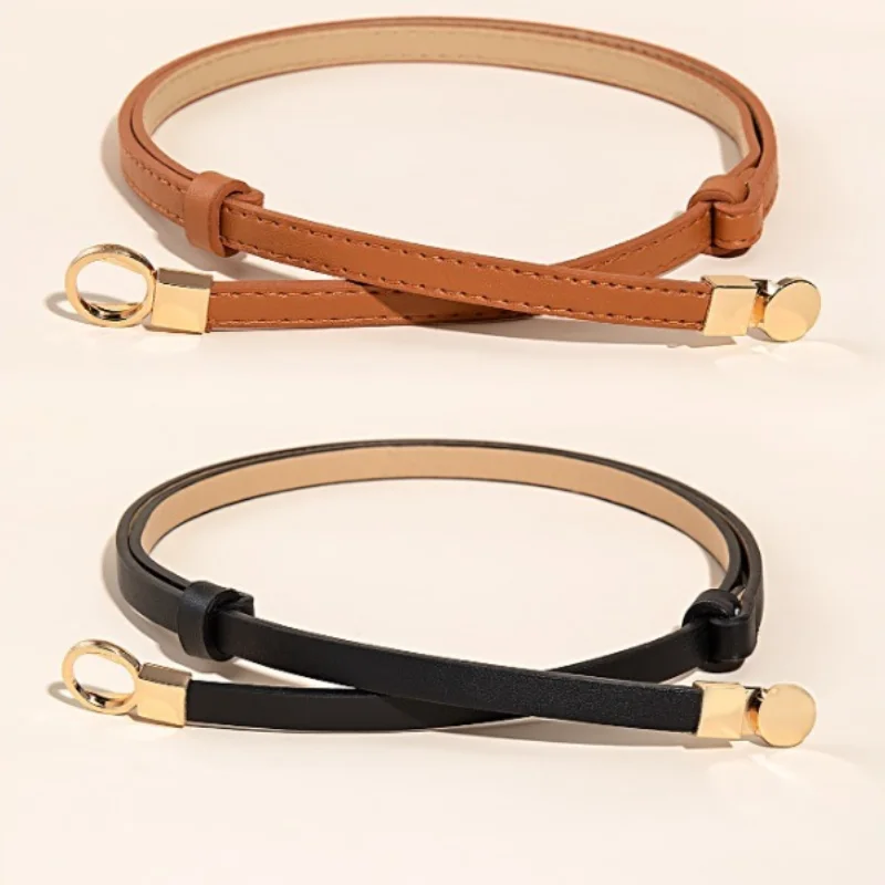 Fashionable and Minimalist Gold Buckle Women's Belt High-quality PU Leather Thin Belt Jeans Dress Casual Decoration Belt