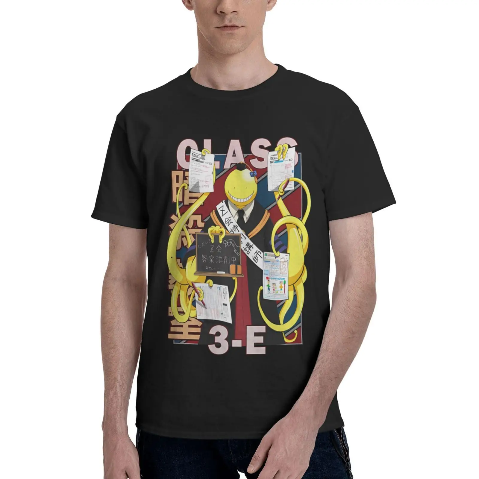 Camiseta de Anime Assassination Classroom para hombre, camisa de Manga corta con cuello redondo, informal, vintage, de gran tamaño