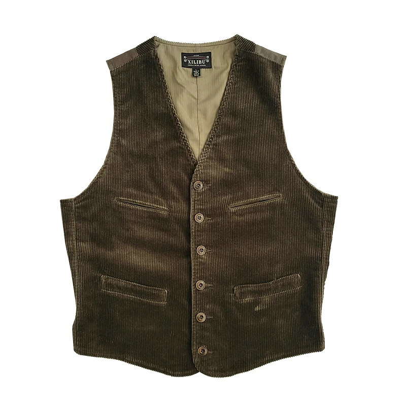 Men's Blazer Vest Corduroy Slim Fit V-neck Western Safari Style Waistcoat Vintage Gilet Designer Clothing