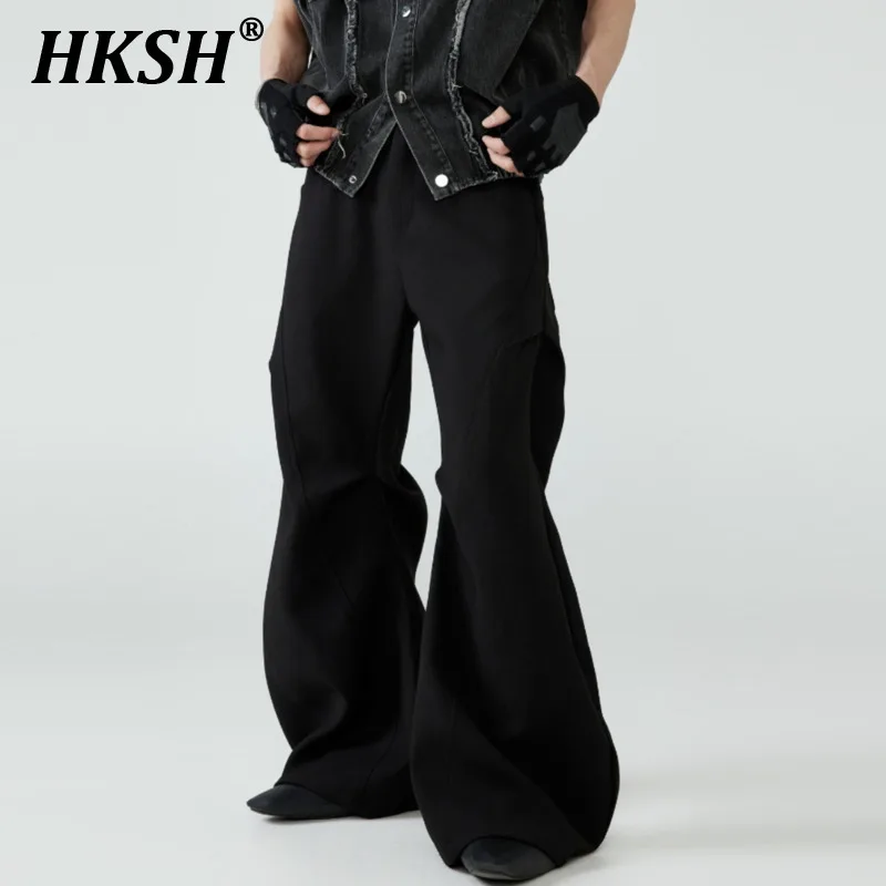 HKSH Spring Summer New Double Pleated Curved Cut Basic Simple Casual Pants Men's Tide Dark Women Chic Wide Leg Trousers HK1563