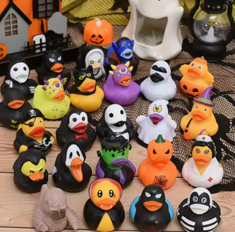 6/12/24 Uds patos de goma de Halloween, paquete de rol de Halloween de patos de goma, pato de goma de calabaza, divertidos juguetes de goma para niños