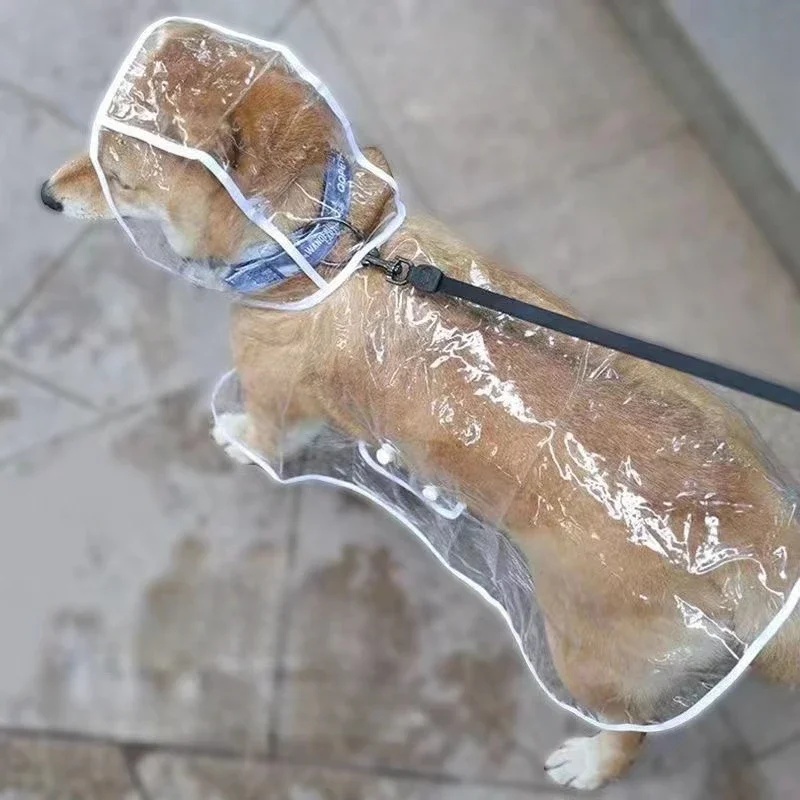 Capa de chuva transparente para cachorro, roupa de chuva transparente com capuz para animais de estimação, jaqueta macia de pvc para cães pequenos, poncho de chuva para cachorro