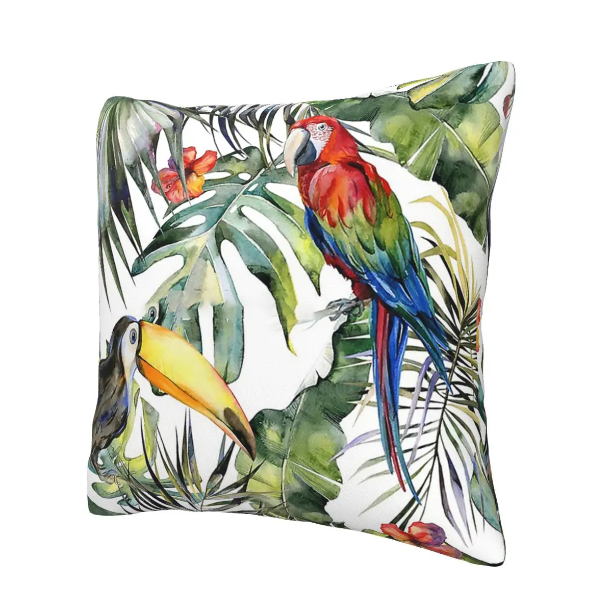 Funda de almohada con patrón de acuarela de hojas de selva TROPICAL, funda de cojín de decoración, funda de almohada impresa de doble cara