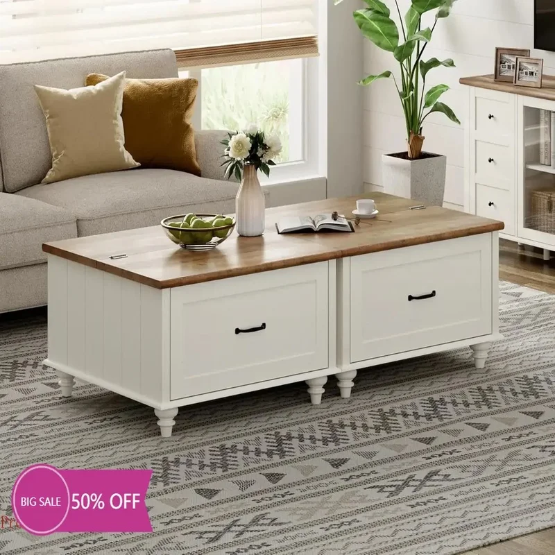 

Square Farmhouse Coffee Table with Storage, Set of 2 with Lift Top & Drawers for Living Room, Wooden Center Table
