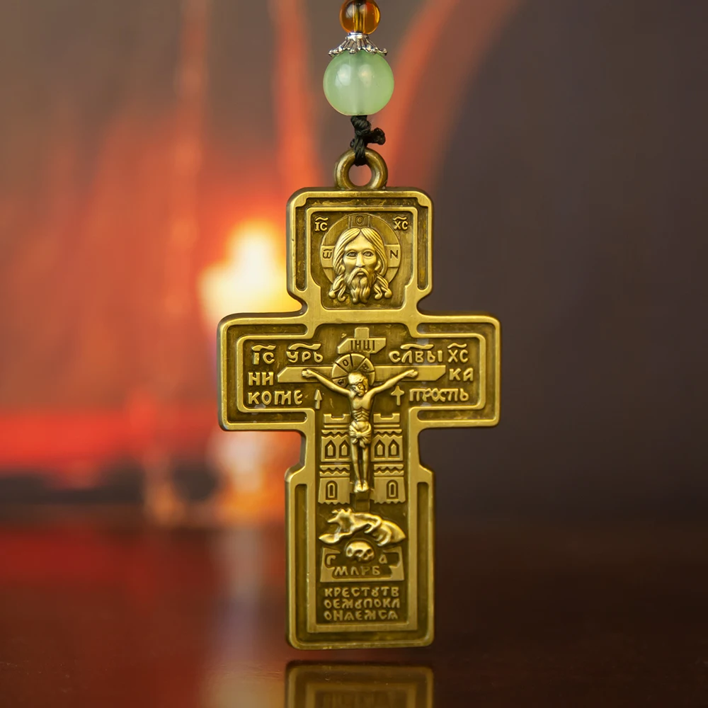 New Orthodox Necklace With Wooden bead chain Crucifix Gold Wooden Rosary Beaded Chain Religious Jesus Prayer Jewelry Box Gift