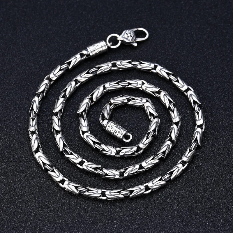 Factory Price New Fashion 100% Pure S925 Silver Jewelry Retro 6MM Thick Six-Character Mantra Trendy Personality Man Necklaces