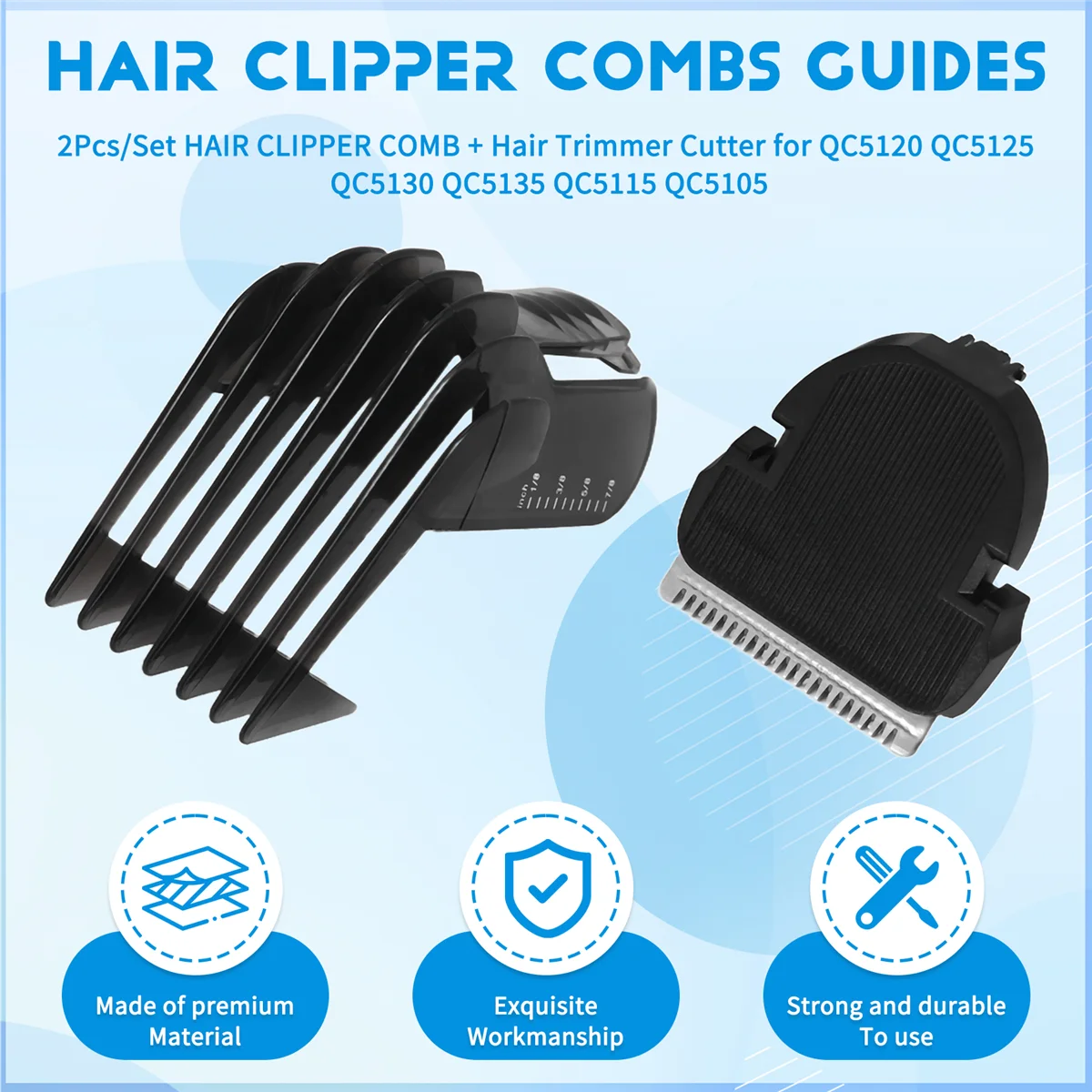 2 قطعة/المجموعة مشط مقص الشعر + قاطع تشذيب الشعر لشركة فيليبس QC5120 QC5125 QC5130 QC5135 QC5115 QC5105N02R