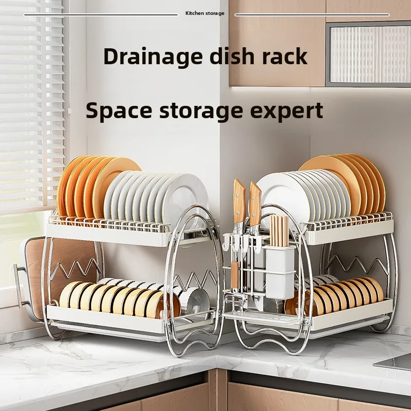 

Cream White Kitchen Storage Rack 2-Tier Pull Out Dish Drainer Carbon Steel Dish Rack Ins Style Space Saving Utensil Organizer