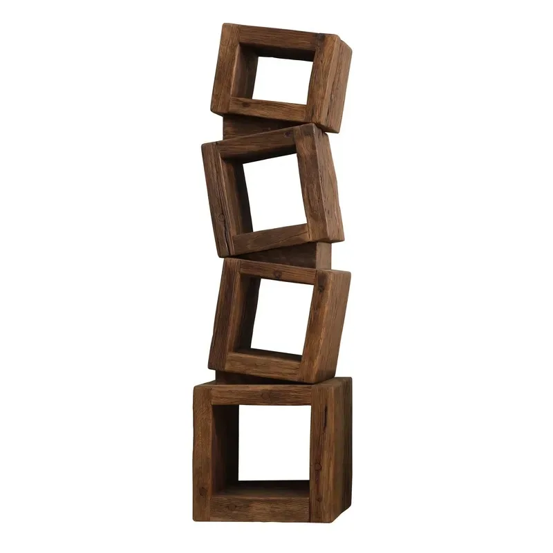 Solid Wood Geometric Shelves Modern Layered Display Rack for Home Storage