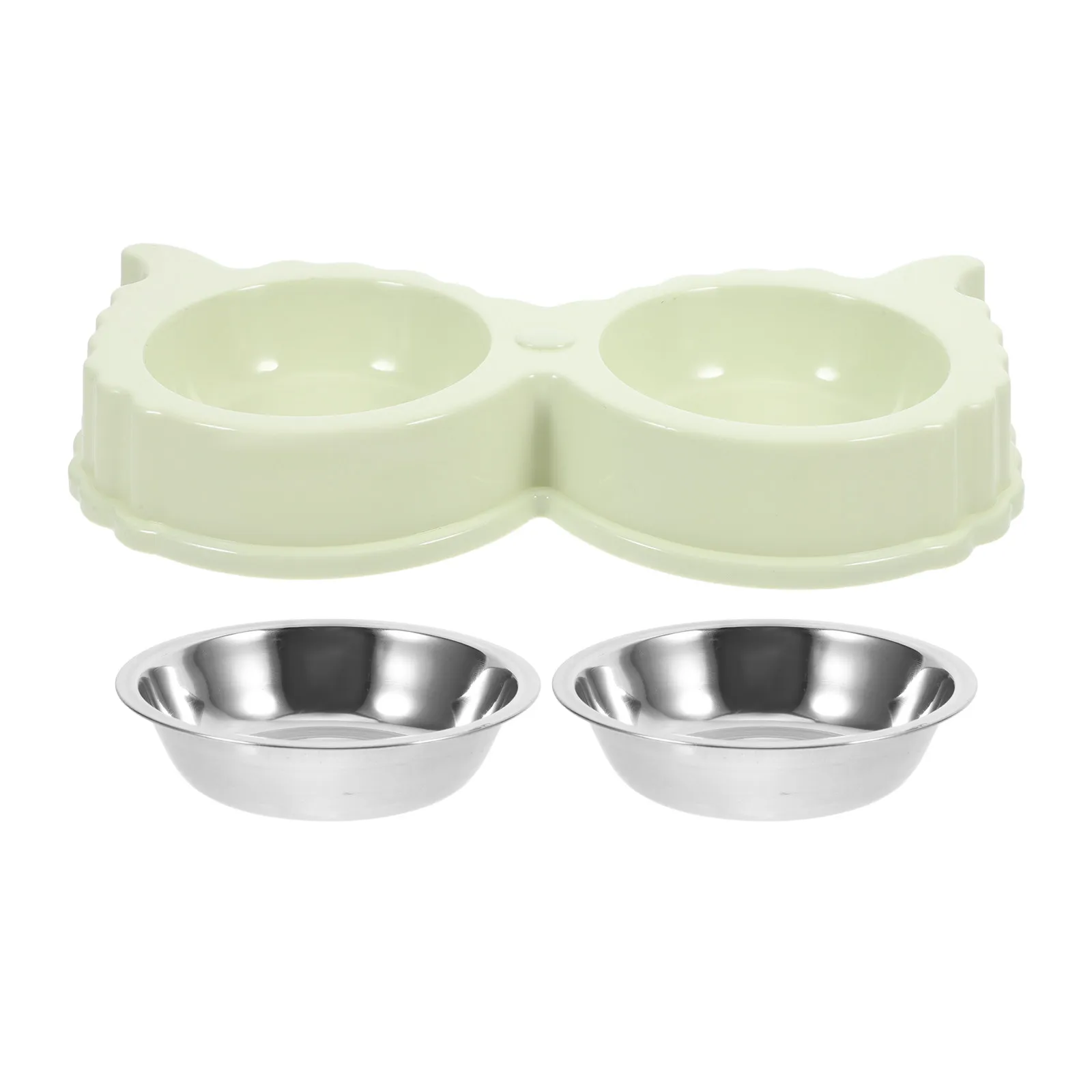 Double Dog Cat Bowl Stainless Steel ABS Non-Spill Non-Slip Food and Water Bowl for Small Dogs Puppies Cats Kittens Easy to Clean