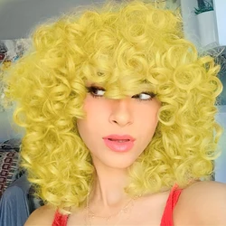 Synthetic Yellow Short Curly Wigs for Black Women Hair Heat Resistant Fluffy Wigs for African American Women