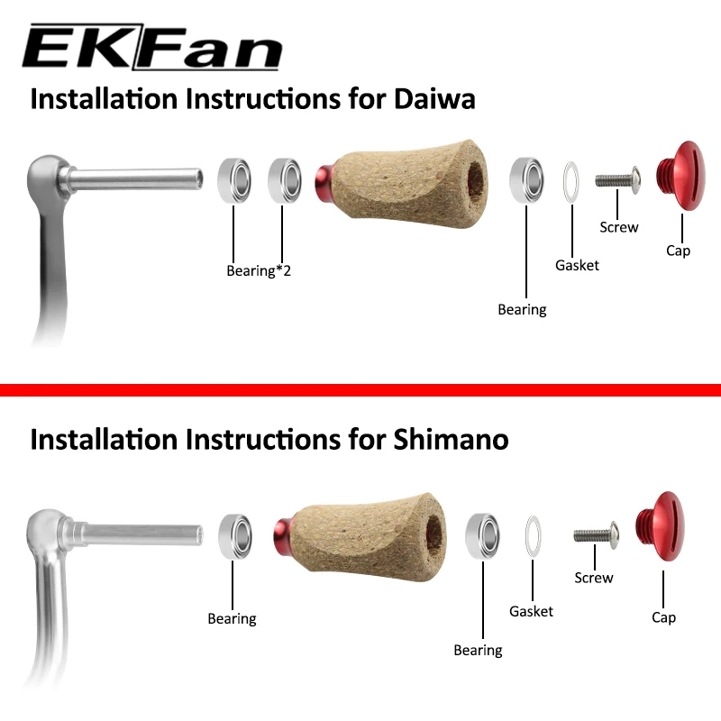 EKFan New 42MM Cork 10G Knob Suit for 4MM axle 7x4x2.5MM Bearings Bastcast Spinning Reel Handle DIY