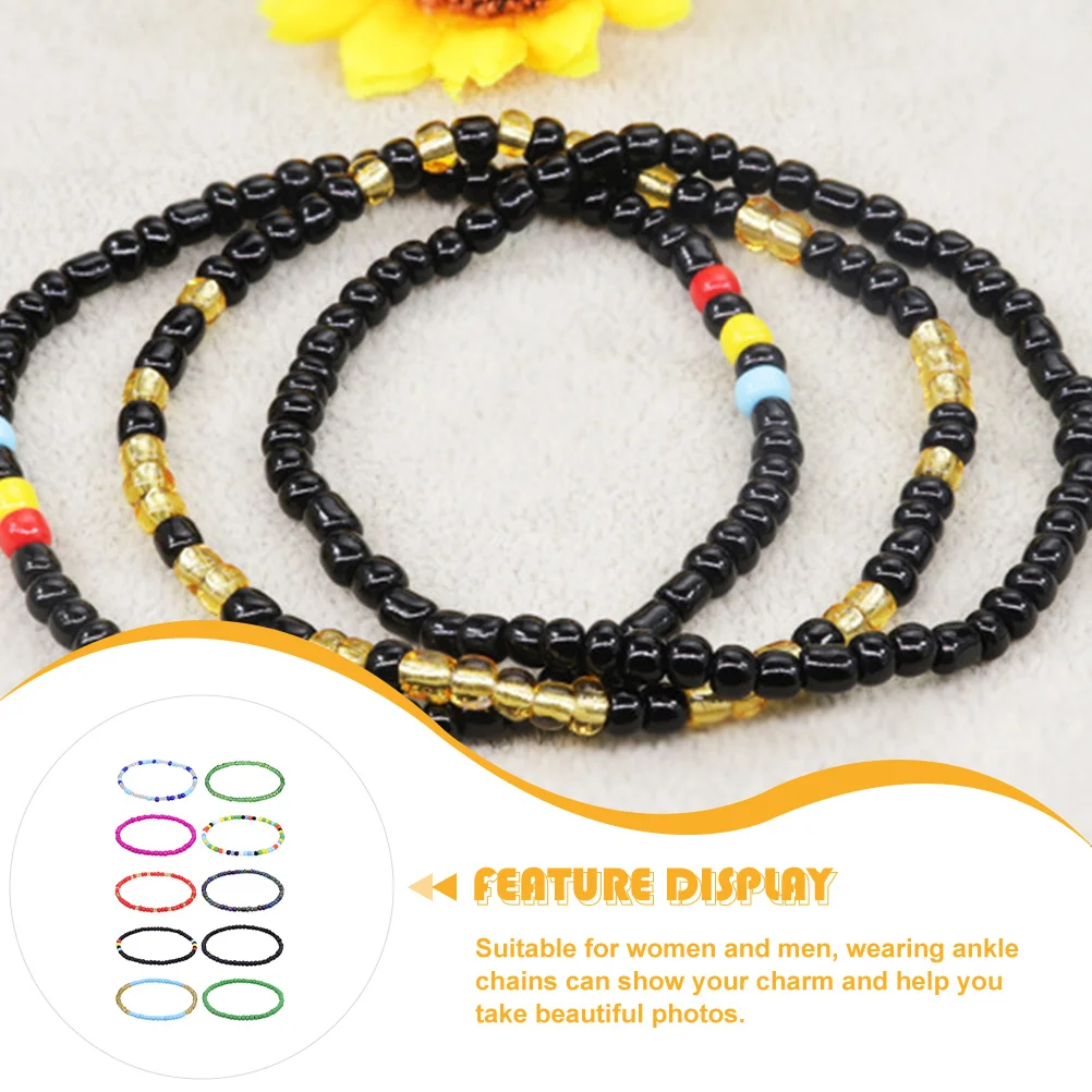 

10pcs Bohemian Style Ankle Chain Glass Beaded Anklet For Women Summer Beach Foot Jewelry Elegant Attractive Foot Chain