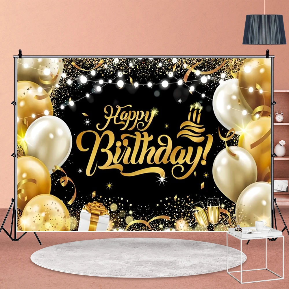 Złoty czarny błyszczy balon z okazji urodzin tła imprezowe kobiet mężczyzn fotografia w tle baner dekoracyjny studia domowego