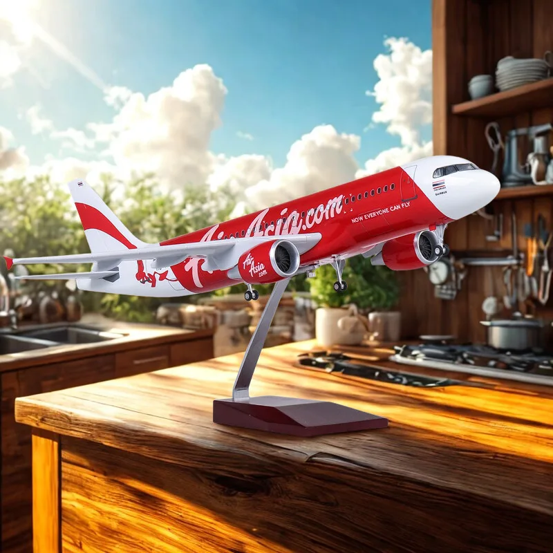 

47cm Airbus A320 Airasia Aircraft Model With Light Wheels Toy Display Collected Gift By Aviation Resin Model Planes