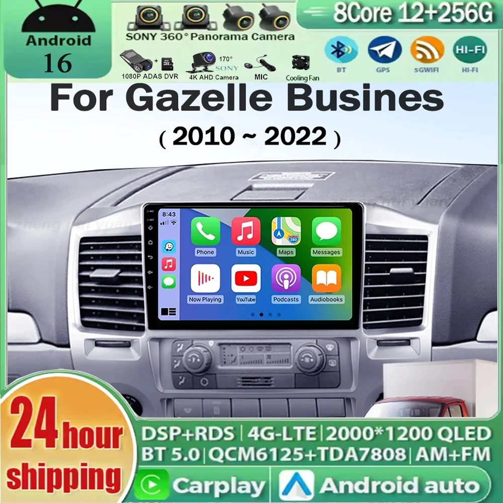 Android 16 Car Radio CarPlay Android Auto For GAZ Gazelle Busines 2010 - 2022 Car Multimedia Player Wireless GPS WIFI 4G 2din BT