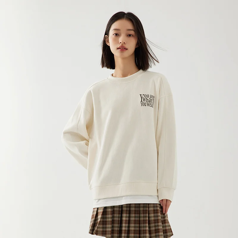 Semir Sweatshirt Women Letter Print Autumn 2023 New Loose Simple Pullover