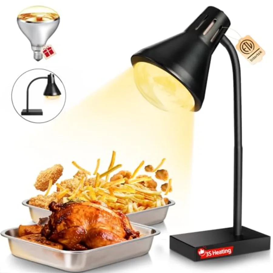 Portable Food Heat Lamp [Fast and Uniform Heating] [Compact Design] Commercial Food Warmer Light 250W Heat Lamp for Food Warmin