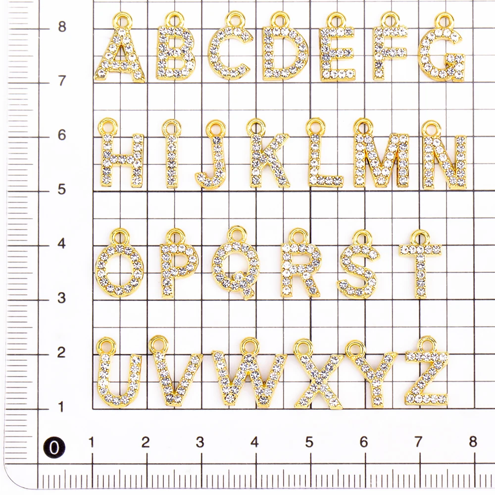 Peixin 26Pcs/Set Alloy Rhinestone Inlaid Crystal 26 Letter Charms Pendants for Women Necklace Earring Jewelry Accessories