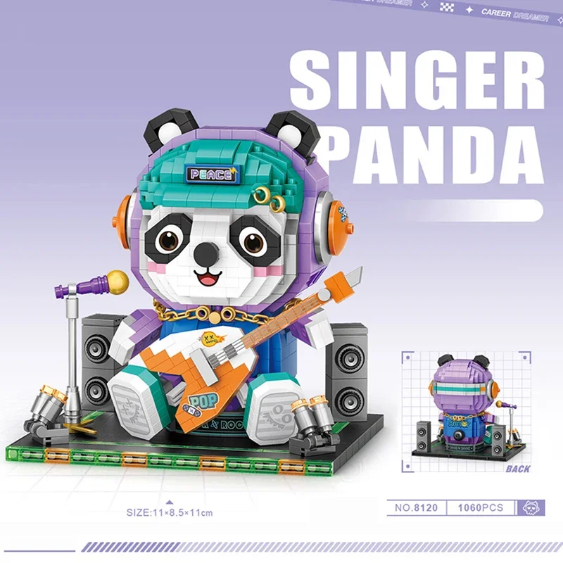 

Animal Panda Building Block Set DIY Music Singer Guitar Small Particle Assembled Ornament Children's Educational Toy Gift