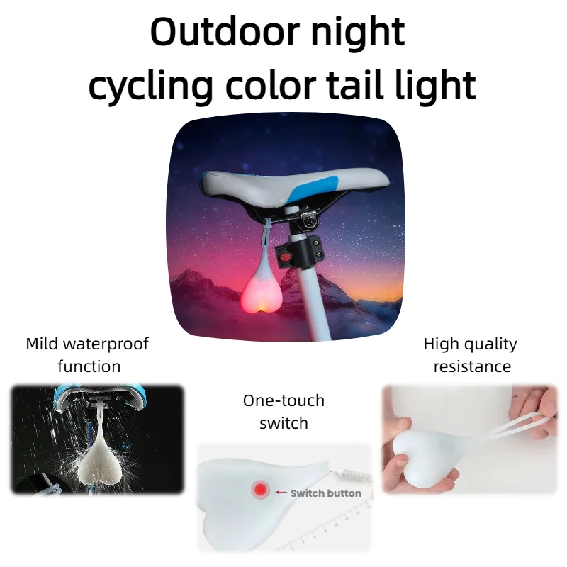 

4 Color LED Bike Tail Light - Waterproof Cycling Safety Lamp Heart Ball Design Rear Warning Light for Bicycle Accessories