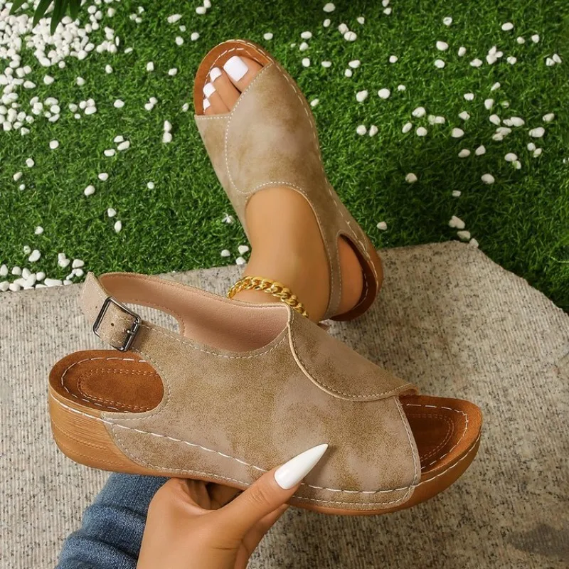 

Women Sandals Summer Wedge Shoes Platform Peep Toe Slingback Casual Beach Walking Ladies Footwear Comfort Retro Outdoor New 2026