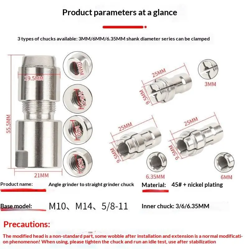 Universal Angle Grinder Modified Adapter 6/3mm M10 M14 5/8-11 Thread Easy Install for Grinding Work