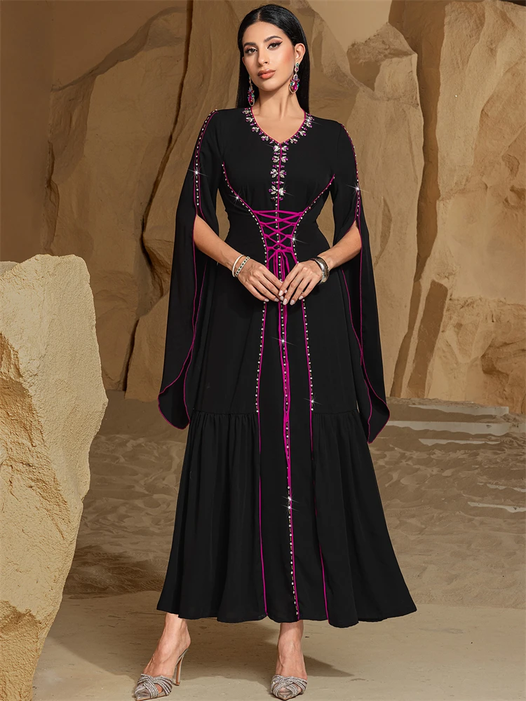 

Ramadan Dubai Black Satin Evening Abaya Prayer Clothes Women Modest Muslim Dresses Caftan Marocain Robe Femme Musulmane Kaftan