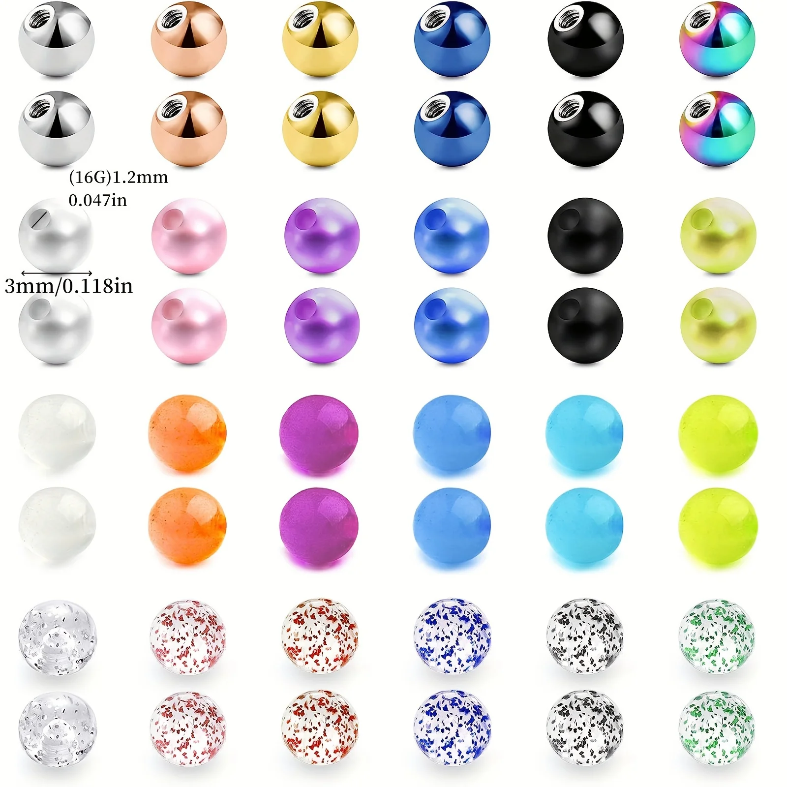 2pcs Piercing Replacement Balls Stainless Steel And Acrylic 3mm 5mm Screw Balls 14G 16G Barbell For Body Piercing For Men