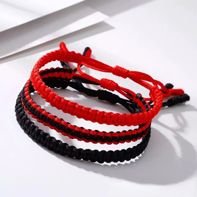 Handgemachte Braid String Armbänder für Frauen Rot Schwarz Gewebtes Seil Verstellbare Knoten Armband Männer Handgelenk Strap Freundschaft Schmuck