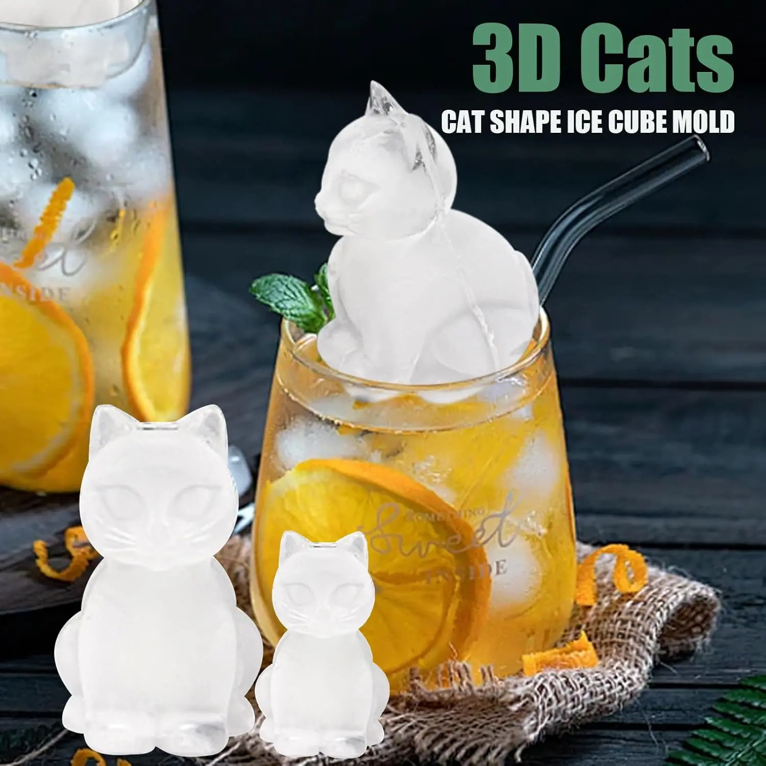 

3D Silicone Ice Cube Mold Whisky Coffee Milk Tea Funnel Ice Ball Mold Funny Cat Shapes Ice Cube Mold for Home Restaurant Bar