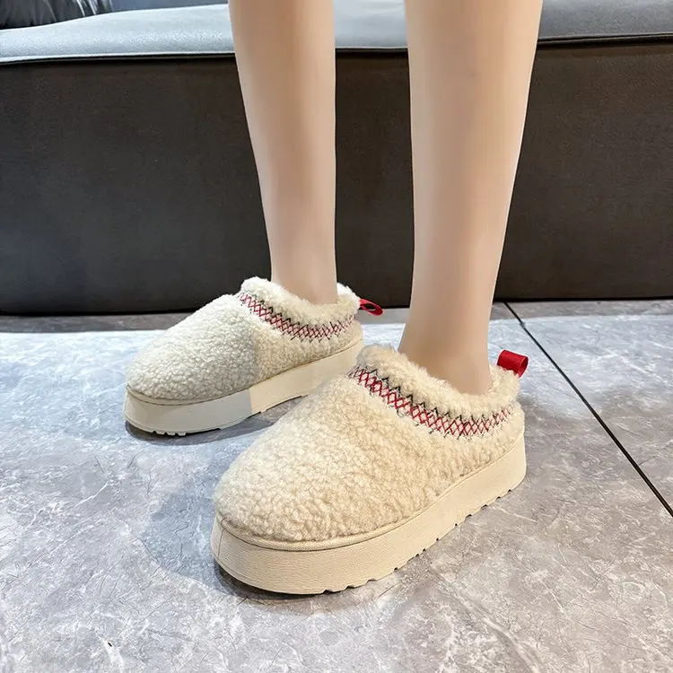 Fashion Casual Home Simple Woolen Shoes 2024 Autumn and Winter New Comfortable Soft Soles All Wear Baotou Slippers