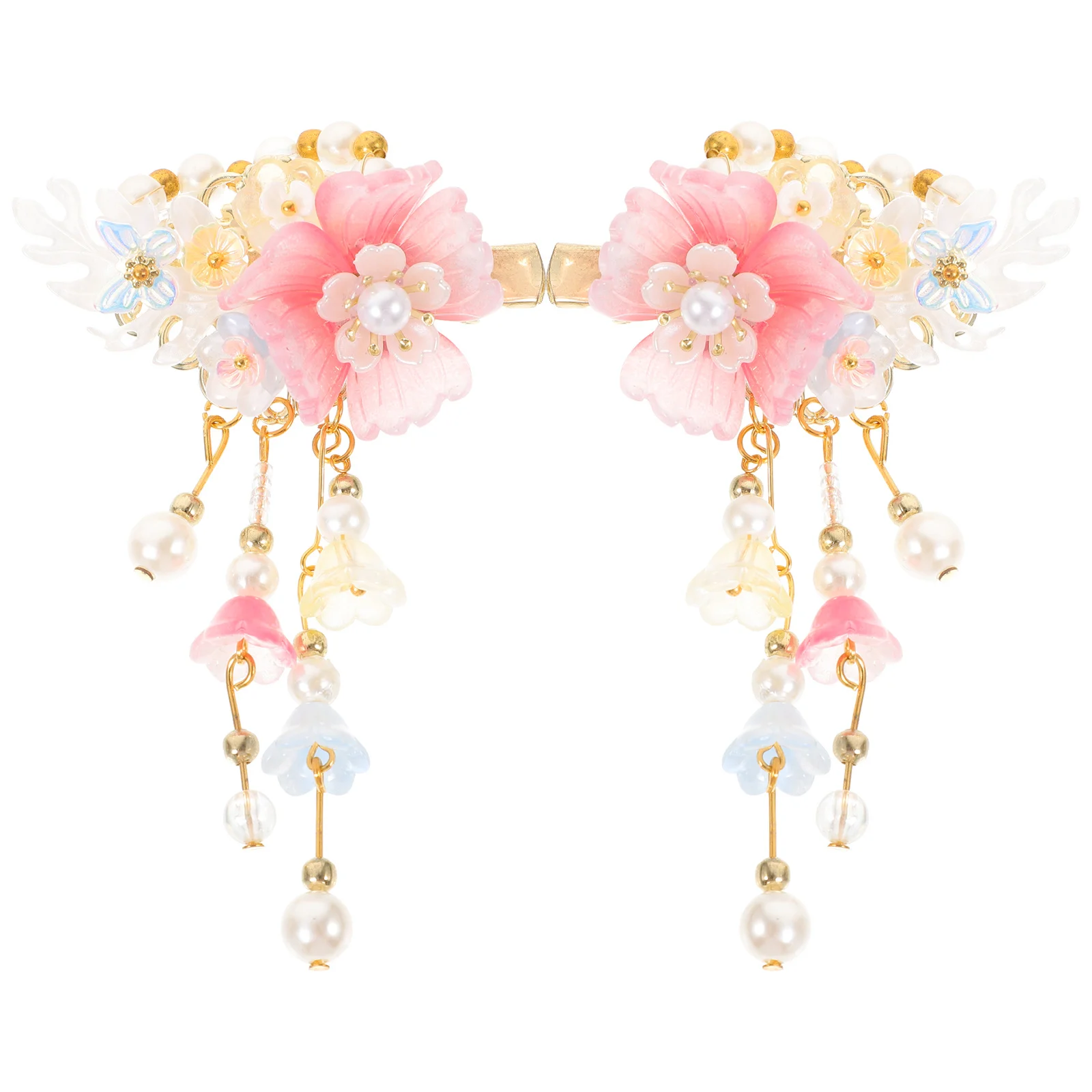 

1Pair Chinese Hair Accessories Hanfu Tassel Flower Clips Metal Hair Barrettes for Wedding Party Barrettes for Women