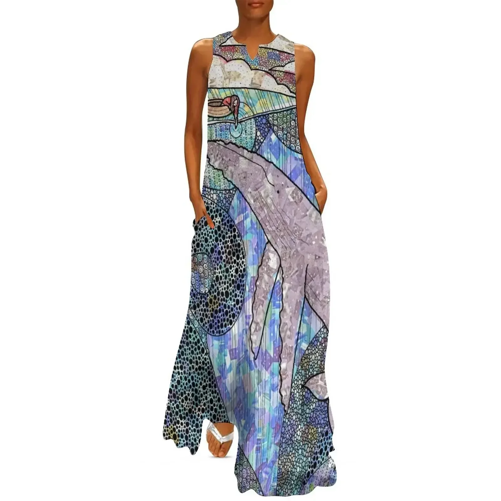

Whale and Boat Long Dress chic and elegant evening dress Women's summer dresses womens dress