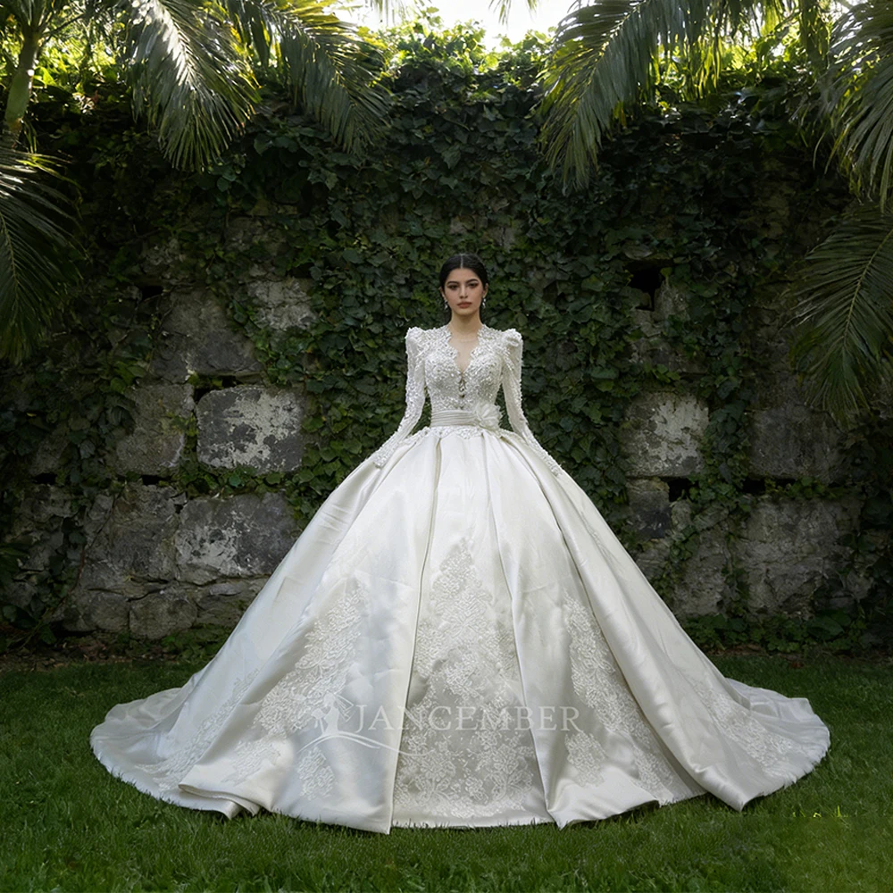 

Customized 2026 Ball Gown Wedding Dress V Neck Lace Crystal Beading vestido de novia Plus Size Bridal Gowns فساتين حفل