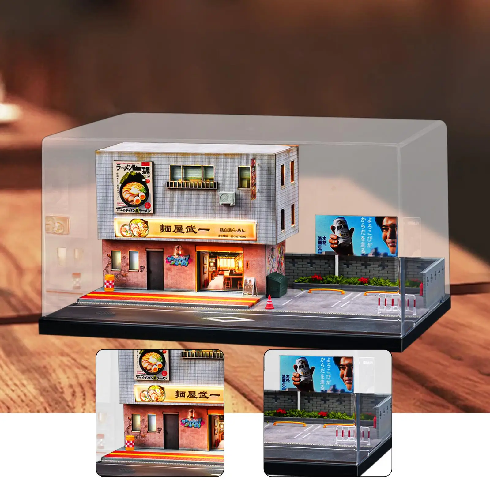 

1/64 Модель автомобиля Витрина Коллекция Освещенная сцена магазина Diaroma Ramen