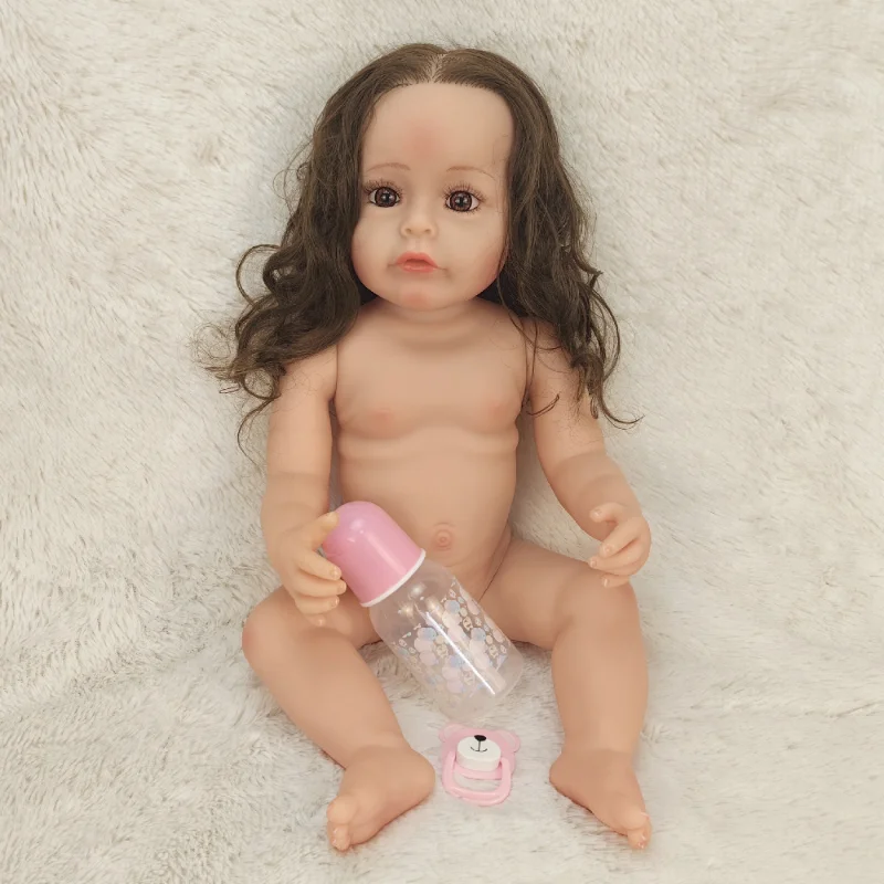 Muñeca Reborn de plástico con pelo rizado, muñeco de simulación de pelo implantado a mano, 55cm