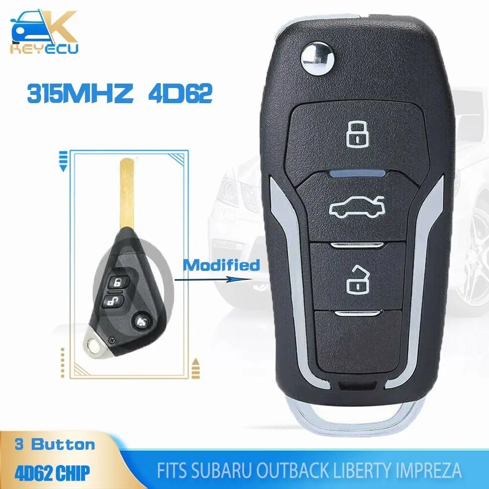 KEYECU Upgraded Flip Remote Car Key Fob 315/433.92MHz 4D62 3 Button for Subaru Outback Liberty Impreza WRX Forester 2003-2009