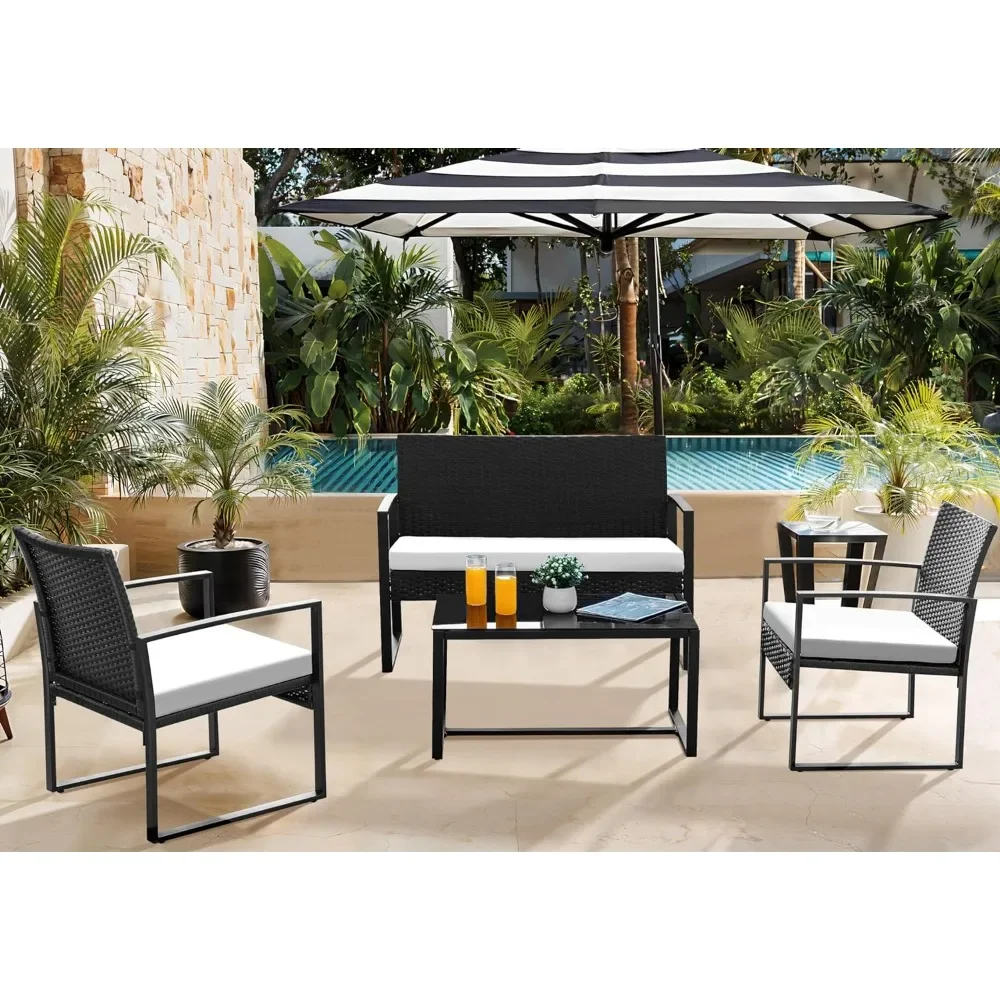 

4 Piece Patio Furniture Set Outdoor Wicker Conversation Bistro Rattan Chairs with Coffee Table for Garden,Pool,Lawn