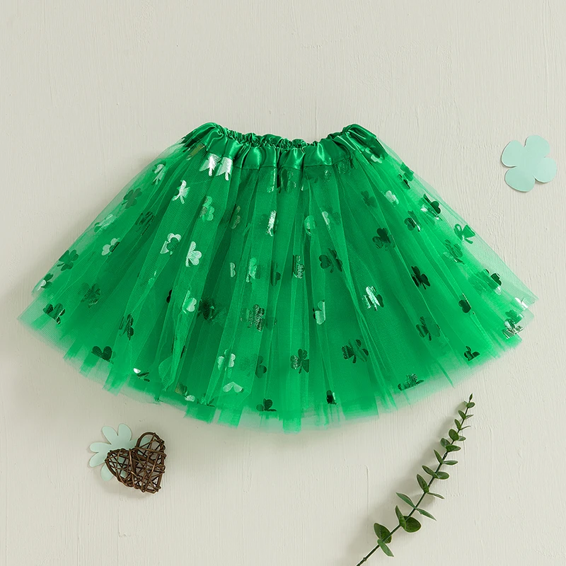 

St Patrick s Day Green Clover Print Tutu Skirt for Baby Girls Elastic Waist A-Line Princess Skirt Toddler Outfit Cute Clothes