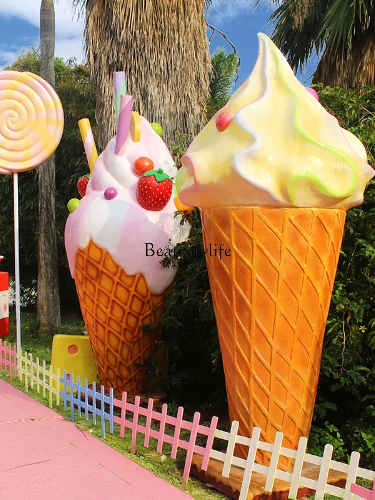

yj5 Luminous Simulation Large Ice Cream Ice Cream Cone Sculpture Outdoor Shopping Mall Store Lollipop Ornaments