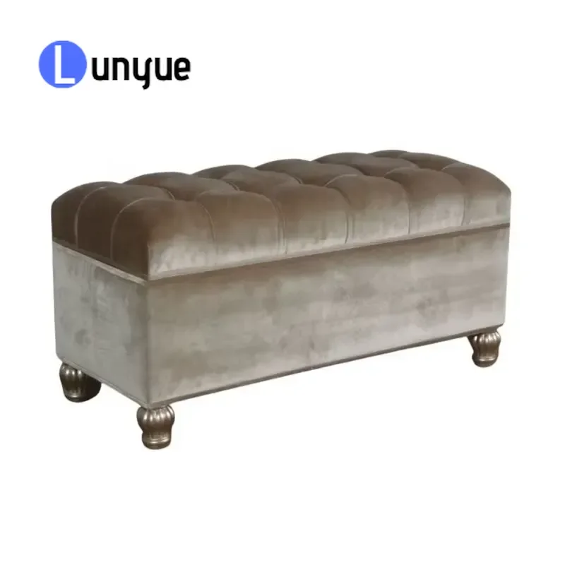 French Style Wooden Tufted Blanket Box Storage Stool Upholstered Bedside Ottoman for Bedroom Furniture Home Decor Space